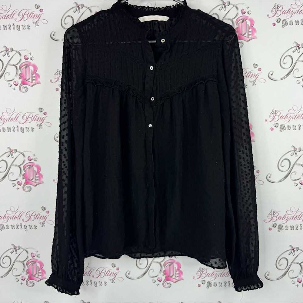 Zara trafaluc collection blouse polka dotted Black Sheer Blouse